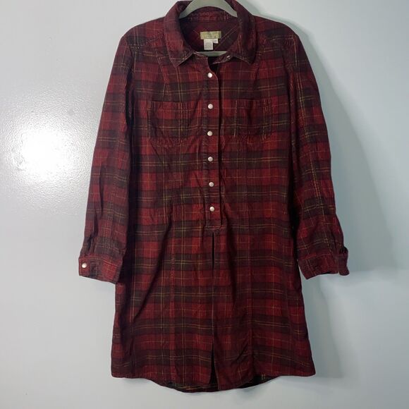 Territory Ahead Womens Size 14 Corduroy Dress Snap Button Long Sleeve Plaid Red - Picture 1 of 6